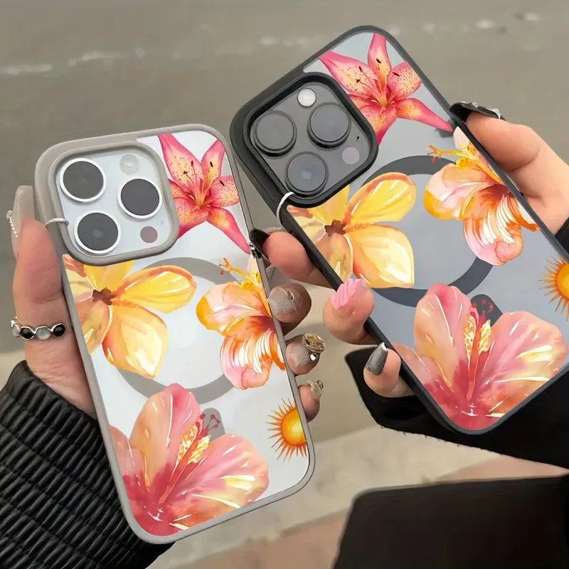 Floral Yellow & Pink MagSafe Wireless Charging Phone Case with Air Magnetic Cover