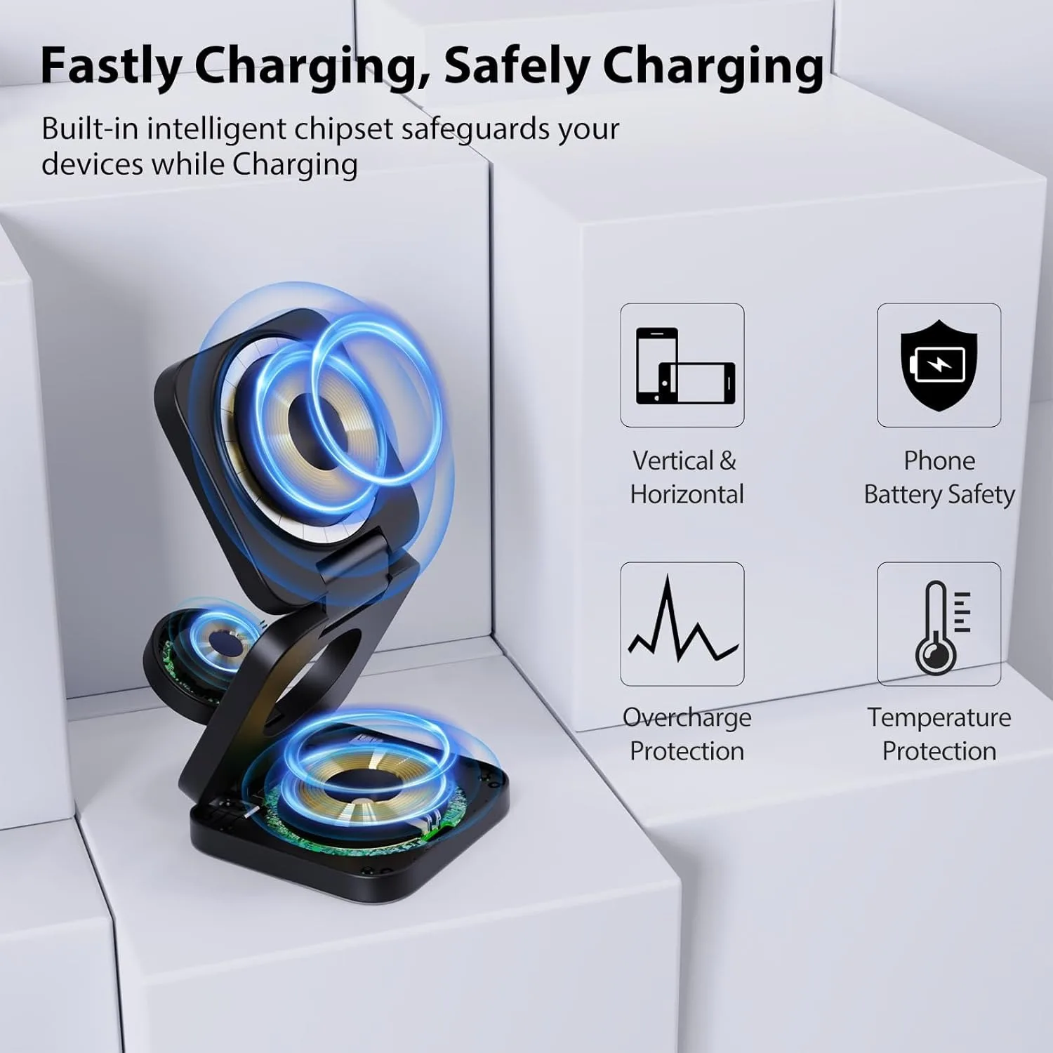 Fast Wireless Charger Magnetic Foldable 3 in 1 Charging for iPhone 16/15/14/13/12 Apple Watch10/9/8/7/6/5/4/3/SE Airpods3/2/Pro