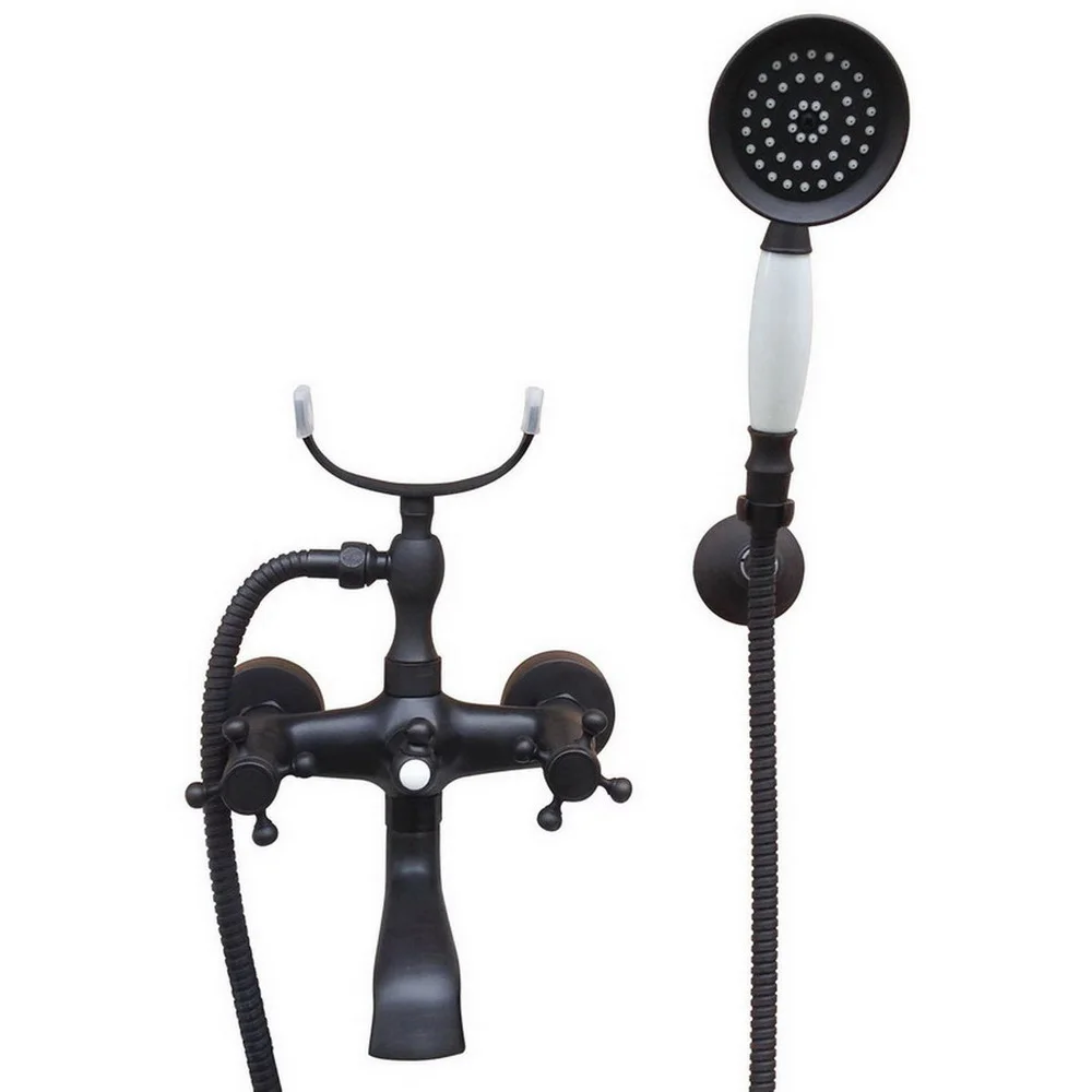 

Black Oil Rubbed Bronze Wall Mounted Bathroom Clawfoot Bath Tub Faucet with Handheld Shower Head Mixer Tap ttf607