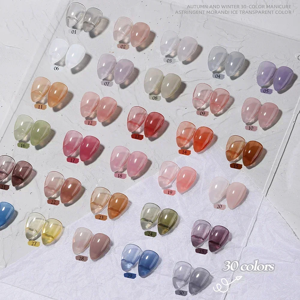 

2022 New 30 Colors/Set Translucent Jelly Nail Gel Polish 15ml Lasting Healthy Ice Penetration Crystal Soak Off Gel Nail Varnish