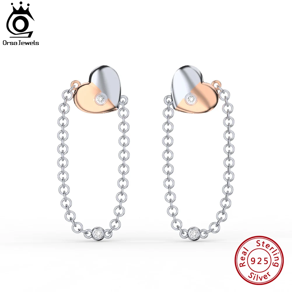 

ORSA JEWELS 925 Sterling Silver Heart Drop Earrings for Women Rose Gold Plated Heart Ear Dangle Fashion Romantic Jewelry EQE74