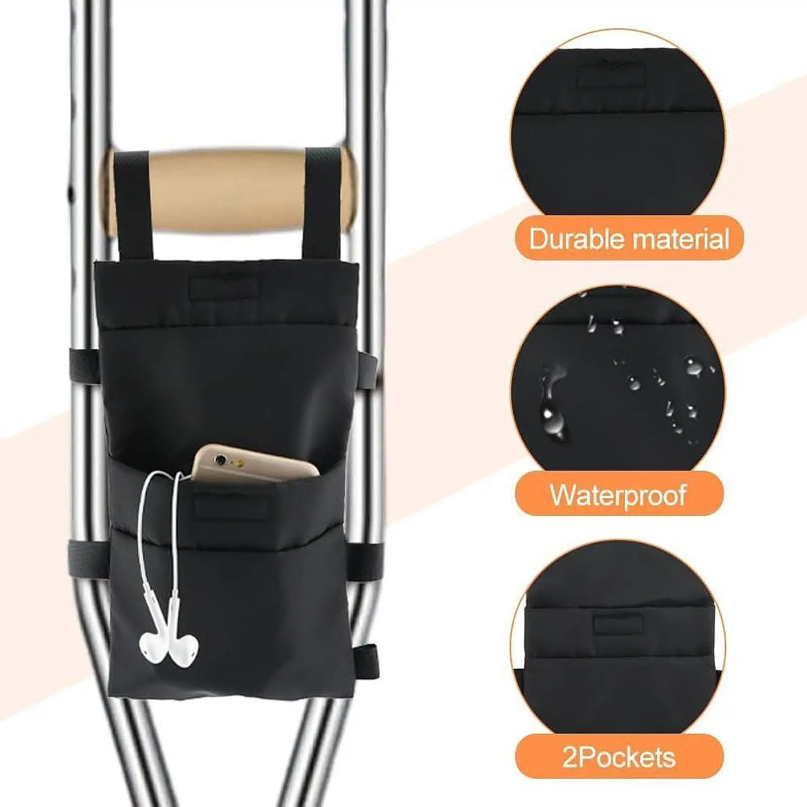 Crutch Bag Easy Install Forearm Crutch Drink Holder Bag Washable Underarm Crutches Pouch Pocket  for Men Adults Women 3