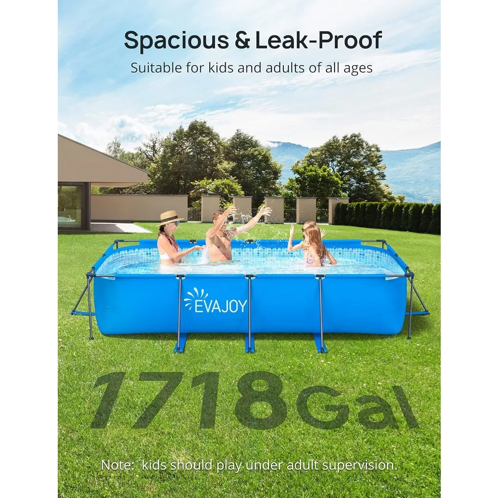 14ft x 7ft x 33in Metal Frame Swimming Pool, Outdoor Rectangular Above-Ground Pool with Steel Frame, Heavy-Duty PVC