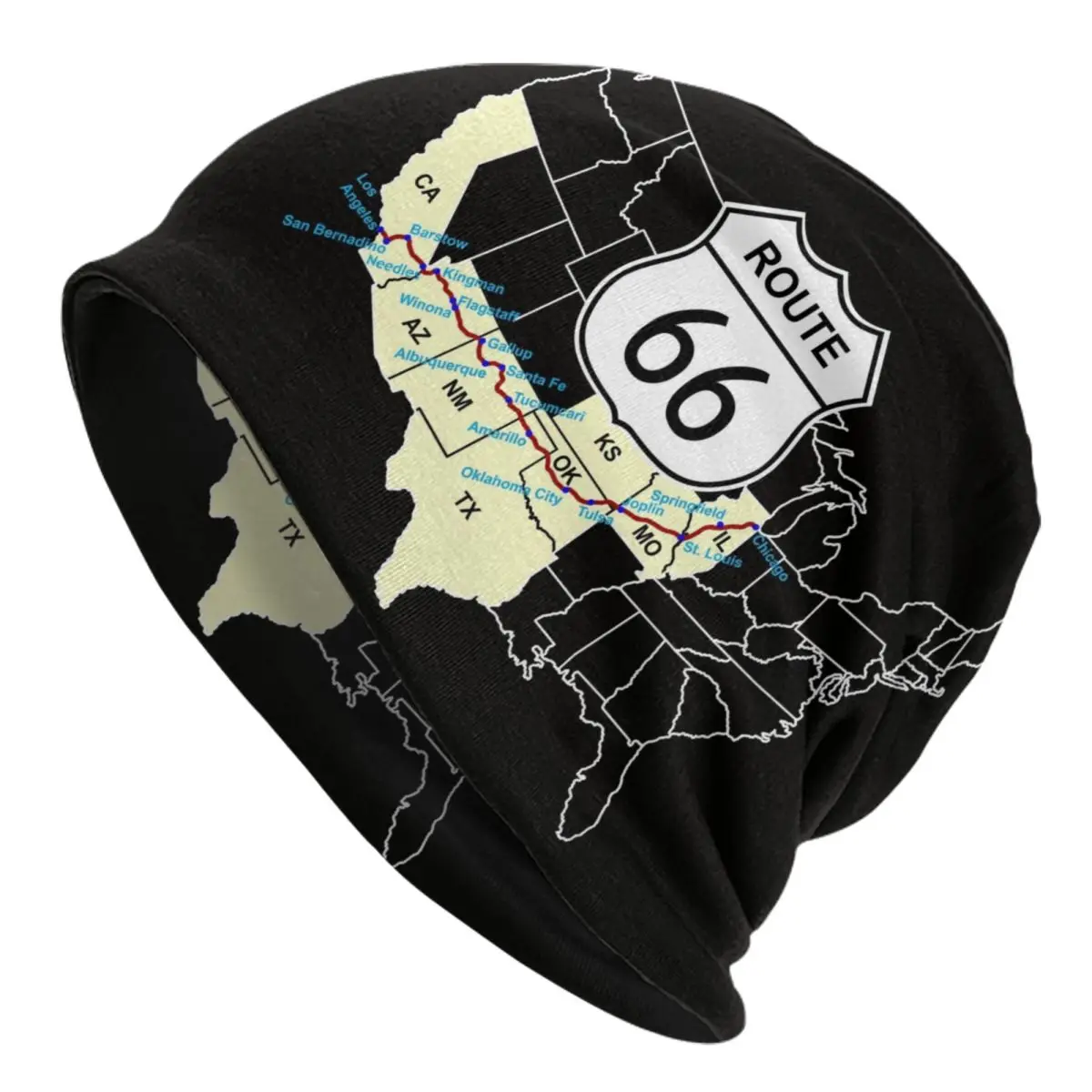 

Route 66 USA Highway Skullies Beanies Caps Unisex Winter Knit Hat Hip Hop Adult Map The Mother Road Bonnet Hats Outdoor Ski Cap