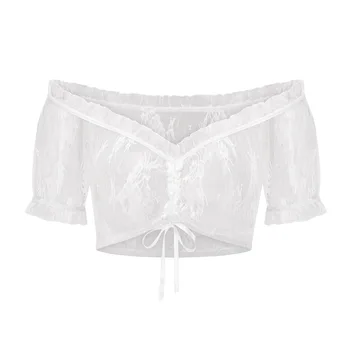 Camicetta vittoriana a maniche corte con volant in pizzo floreale trasparente bianco Lolita Fashion Top Camicia gotica sexy y2k Blusas De Mujer 1