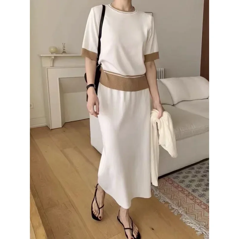 Vintage Summer Short Sleeve Top + High Waist Mini Skirt Suits Ensemble Femme