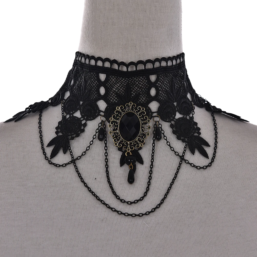 1 pcs Steampunk Gothic Victorian Tassel Tattoo Choker Necklace Black Lace Choker Collar Vintage Women Wedding Jewelry women necklace