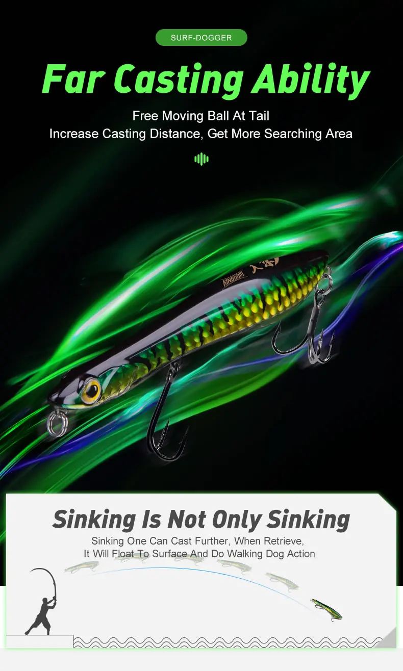 Kingdom Floating Sinking Pencil Angelköder 95 mm 110 mm 9,5 g 12 g 15 g 21 g Weitwurf Jerkbaits Harte Köder Hecht-Angelköder – Detail 6