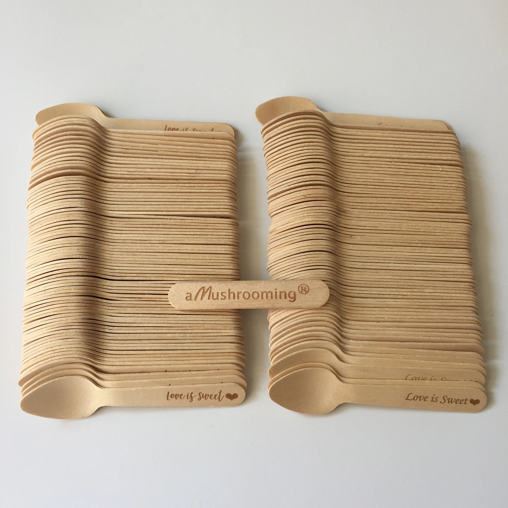 100pcs Wooden Specialty Spoons Personalized Disposable Mini Wood Spoon Dessert Ice Cream Cake Spoon Love is Sweet Eco-friendly