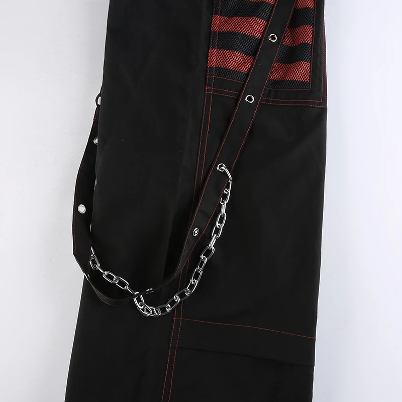 여성 고딕 체인 붕대 넓은 다리 바지 여성 특대 낮은 상승 어두운 학업 바지 streetwear 90s 헐렁한 바지 펑크 스타일