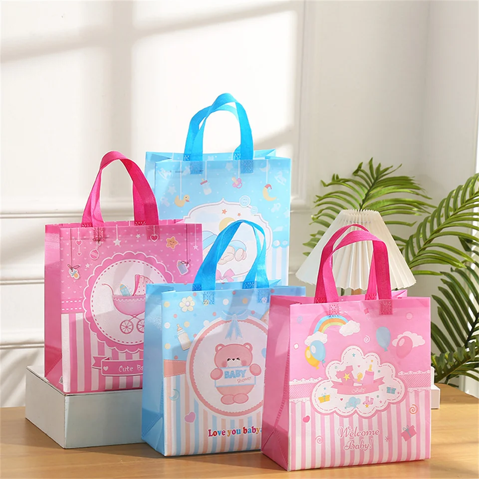 thumbnail image 2 of 50 Pcs Baby Shower Boy Gift Bags - Blue Non Woven Treat Bags With Handles 2 of 13