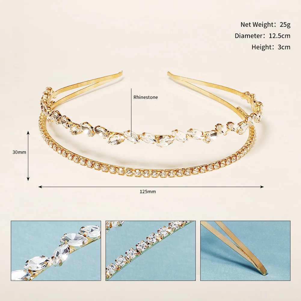 Gold Rhinestone Hair Bands Birthday Make Up Party Bride Headpiece Alloy Hair Accessories Headbands Gift For Women hair accessories bridal hair accessories crown headband