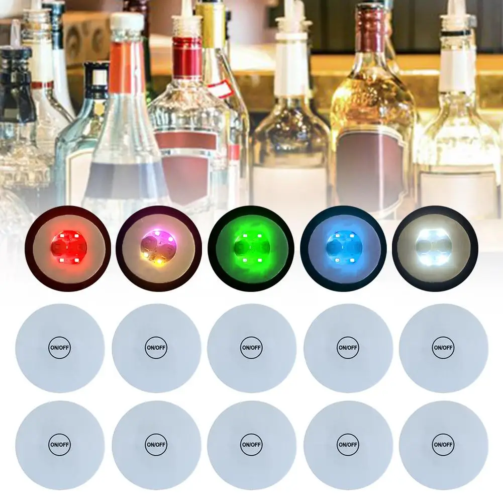 

5/10pcs Luminous Coaster Sticker Lights 6cm Led Light Up Coasters Stickers Liquor Bottle Cup Mat For Xmas Bar Ktv Party Dec T7b9