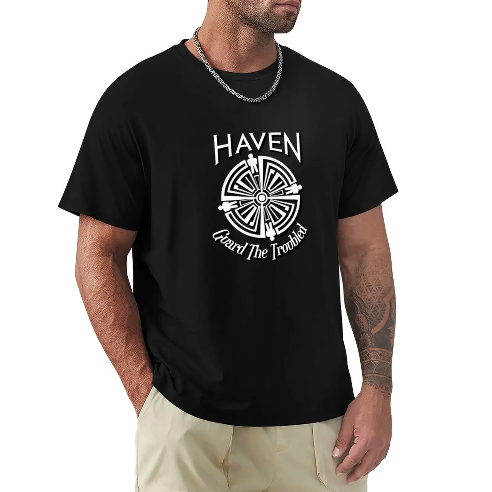 

Haven Troubled Tattoo White Logo T-Shirt cat shirts plain t-shirt man clothes summer tops mens tall t shirts