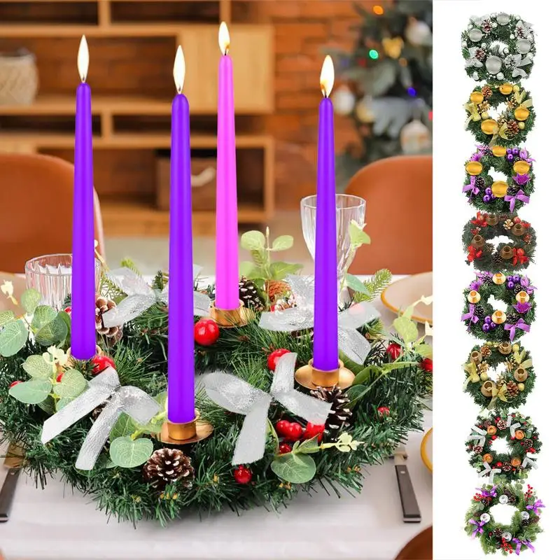 

Christmas Candlestick Wreath Candle Rings Wreaths Centerpiece Decoration Garland Advent Wreath Exquisite Practical Artificial