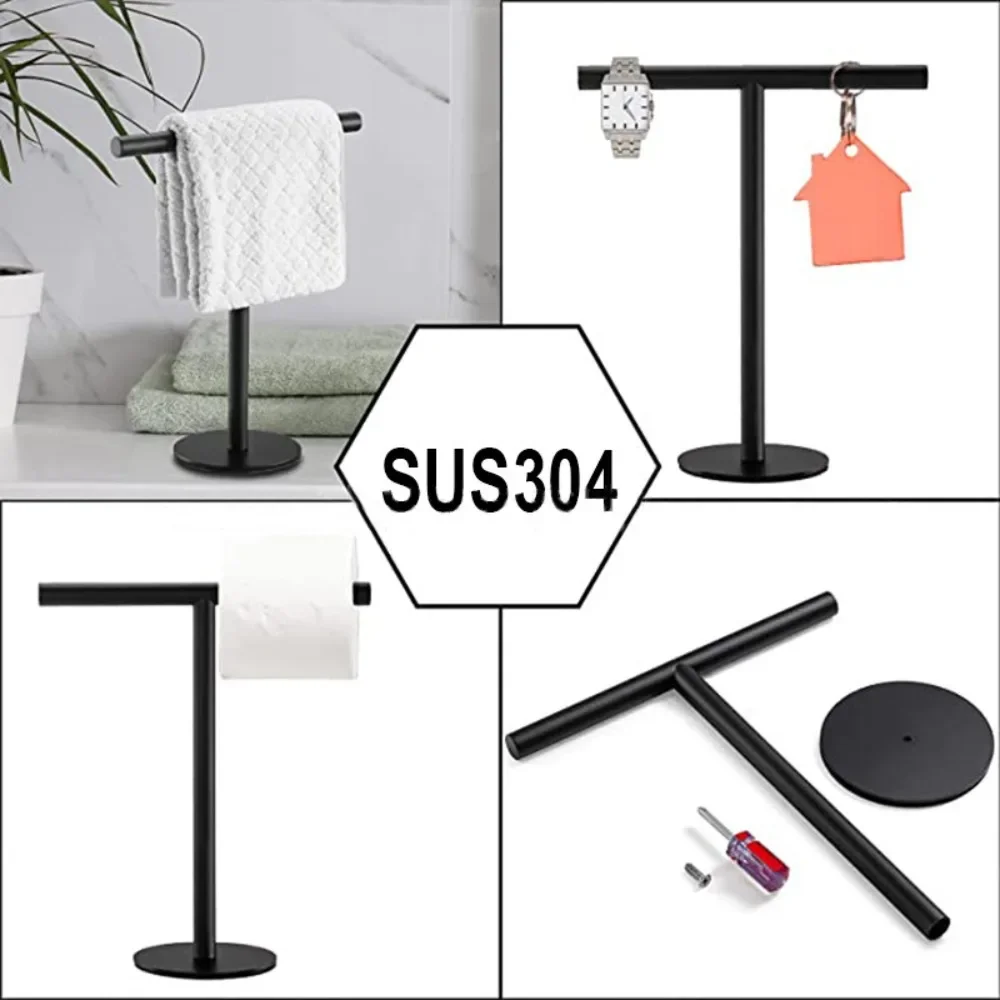 304 Stainless Steel Towel Rack Vertical Towels Pole T-Shaped Round Bottom Rods Rack Countertop Vertical Floor To Floor Towel Rod