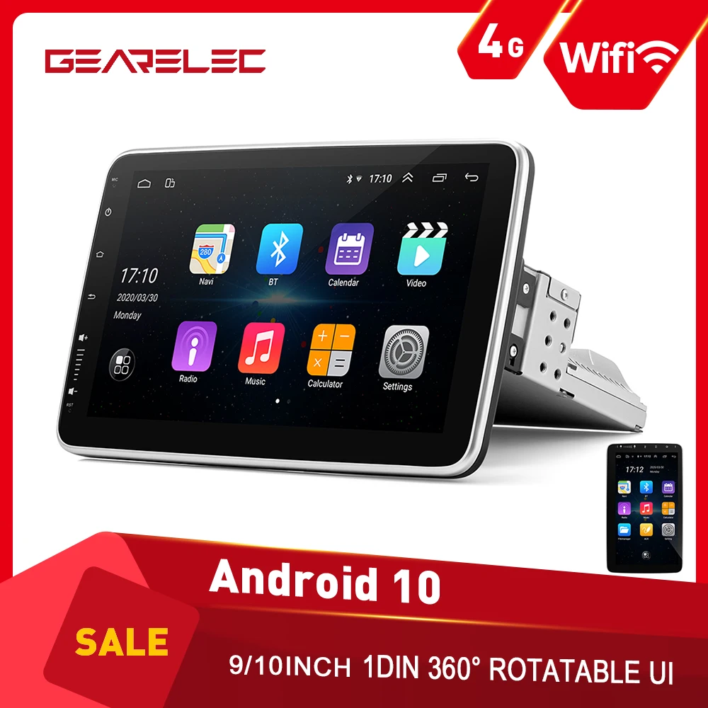 1din вращающийся на 360 ° экран UI Android 10 9/10 дюймов 4G Wifi FM RDS Bluetooth WiFi GPS навигация Carplay