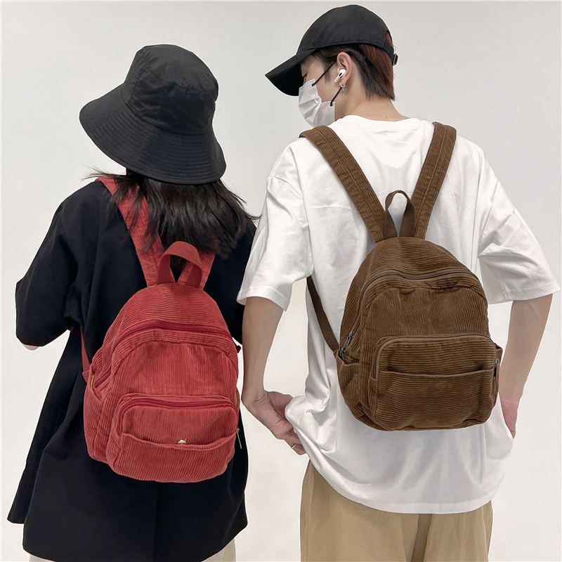 Corduroy Backpack Y2K Shoulders Bags For Women Travel Knapsack Casual Packbag Versatile Rucksack Student Mochila Korean Bookbag