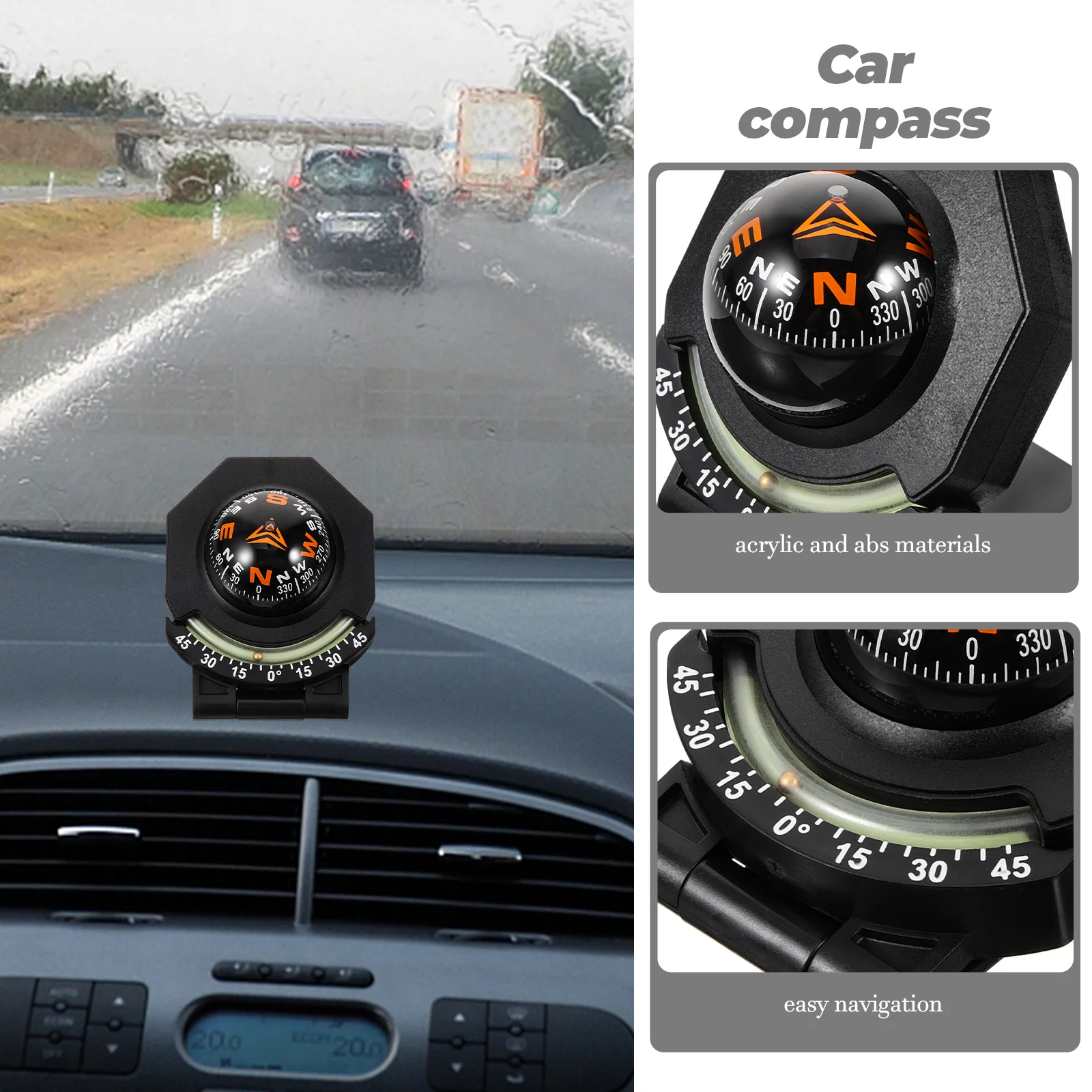 

Car Dashboard Navigation Compass Ball For Outdoor Boat Marine Truck Portable Plastic Folding Black Camping Equipment