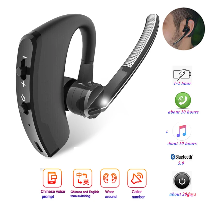 

V8 Bluetooth Headset Hearing aid Hands-free wireless headset Business Headset HD Call Stereo noise-cancelling Bluetooth headset
