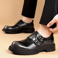British Cowhide Platform Metal Buckle Leather Shoes for Men Designer Soft-soled Men's Wedding Shoes Fashion Business Shoe Male 2