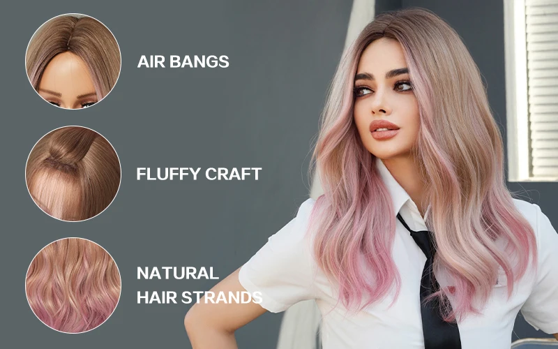 7JHH WIGS Ombre Blond To Pink Long Wavy Blonde Wigs for Women Daily Cosplay Hot Love Synthetic Hair Lolita Wigs Heat Resistant