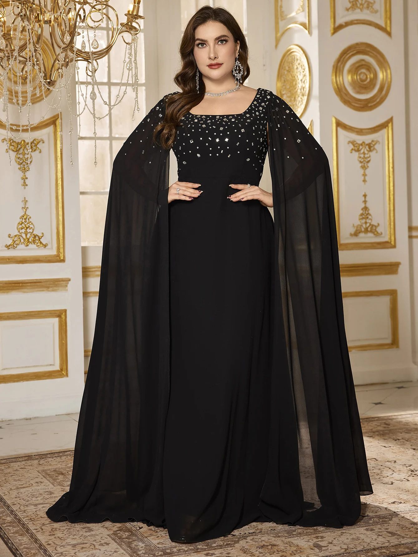 فستان سهرة شيفون أسود ماسي