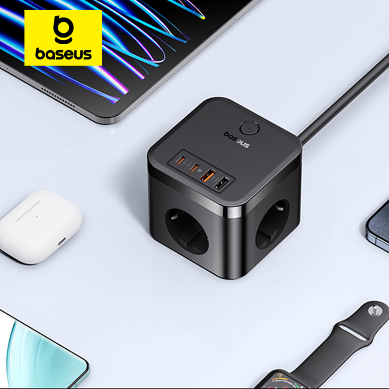 Baseus 30W Charger Fast Power Strip 3AC Outlet Desktop Charging Station With Surge Lightning Protection For iPhone 15 14 Tablets