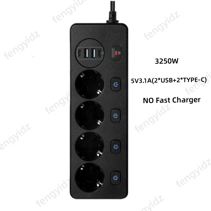 EU Plug 5 AC Outlet Power Strip Multitap Extension Cord Electrical Socket With 20W PD QC3.0 USB Fast Charger Multiprise Network