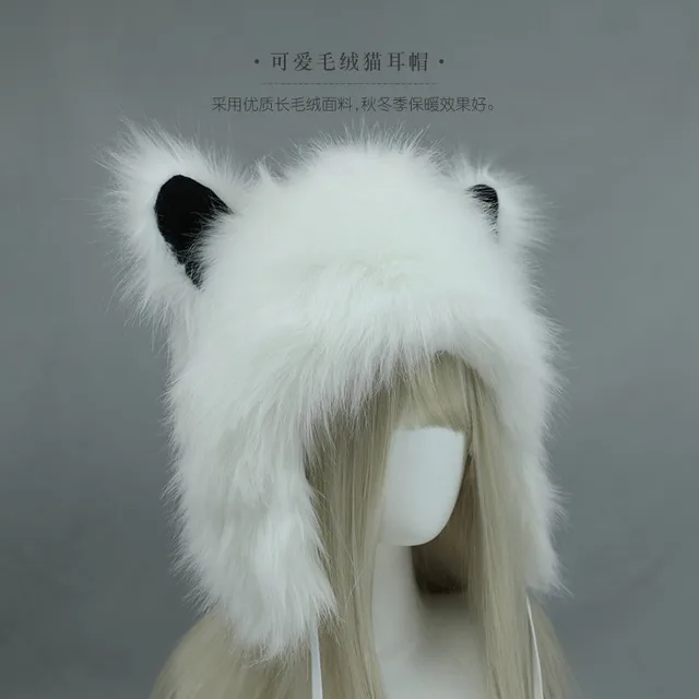 Beanie Caps with Cat Ears and Pom Poms 3