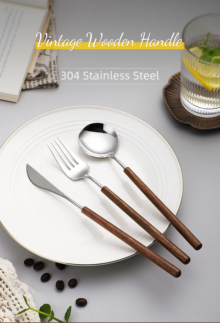 Description Picture 2 of itemVintage 304 Stainless Steel Tableware For The Kitchen Cutlery Dinner Steak Dessert Spoon Fork Knife Kit Set Dinnerware Flatware