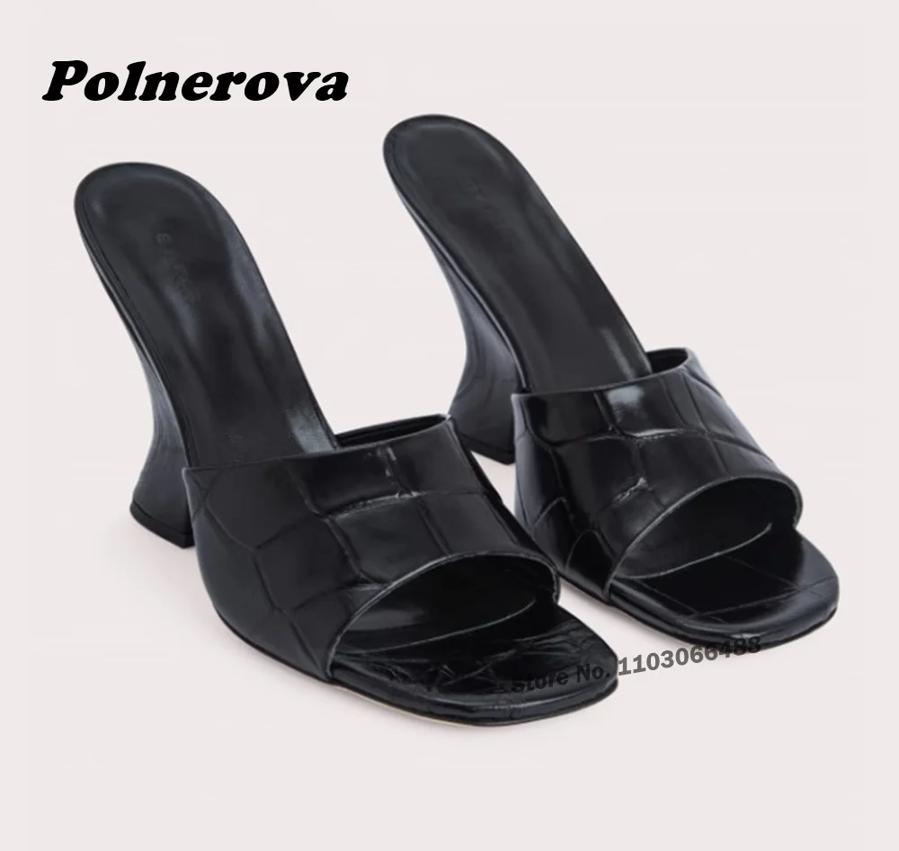 

Black Chunky Heels Slippers Square Toe Strange Style Glossy Women's Slippers Summer Solid Outside Fashion Shoes Luxury Size 43