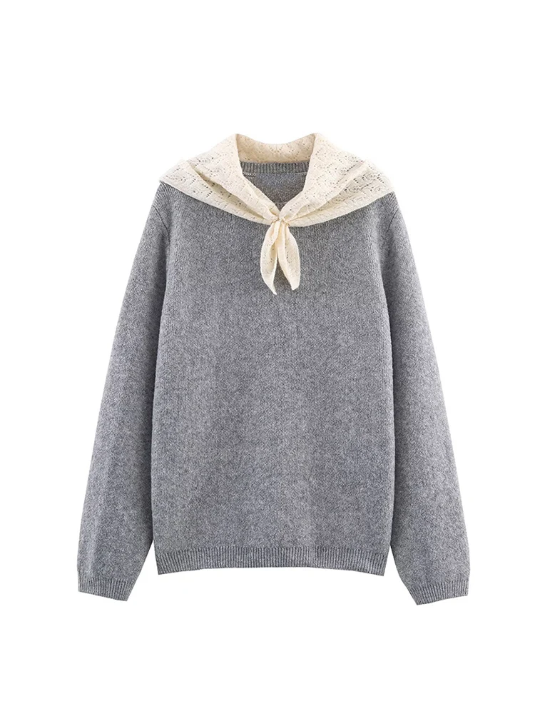 Elegant Knit Short Pullover For Women Chic Scarf Long Sleeves Loose Warm Sweater 2026 New Ladies Daily Street Pullovers
