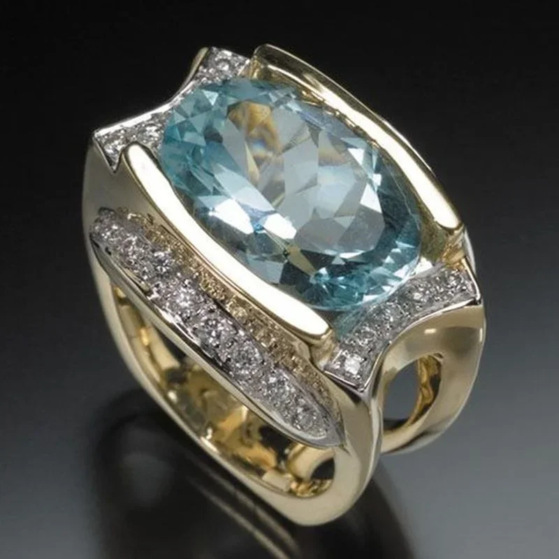 Ring Jewelry Accessories Inlaid Oval Crystal Zirconium For Women Party gold color rings,gold color ring,finger ring,zircon crystal ring,jewelry accessories