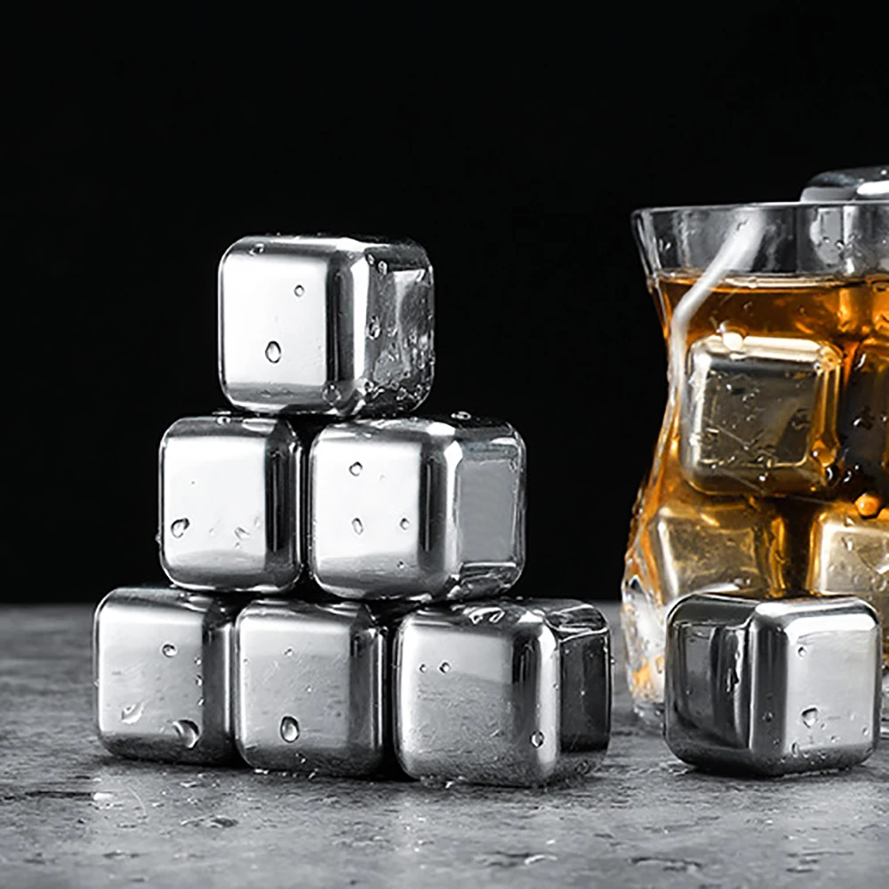 Description Picture 6 of item1/2/4/6 Pc Stainless Steel Ice Cube Set Reusable Chilling Stones for Whiskey Wine Wine Cooling Cube Chilling Rock Party Bar Tool