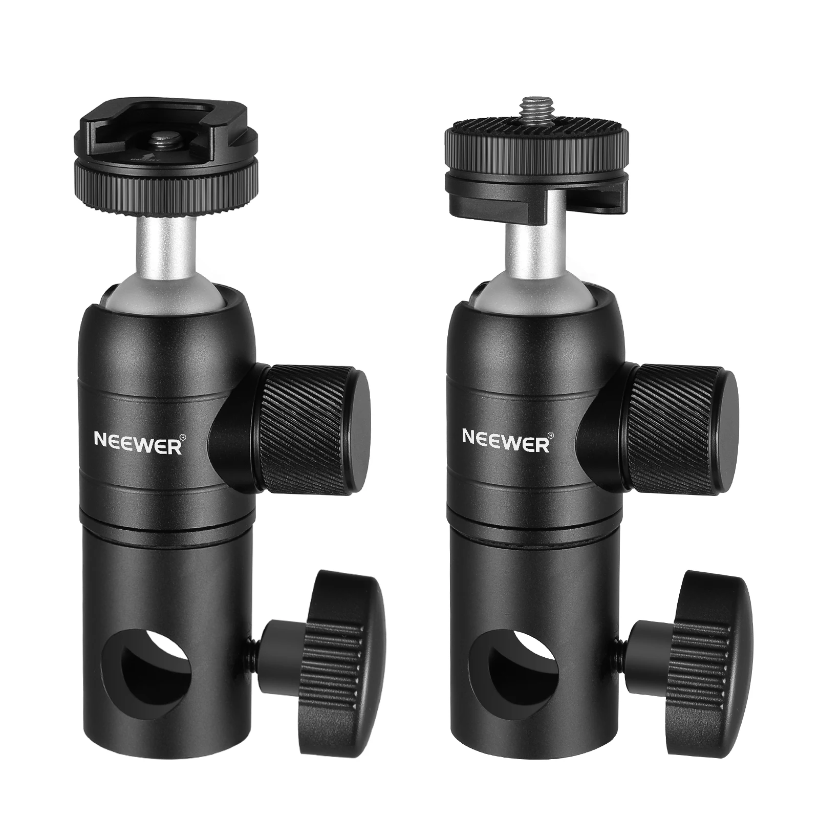 

NEEWER 2 Pack Light Stand Mount Adapter with Cold Shoe, 1/4" Screw Mini Ball Head, Reversible Mount Plate