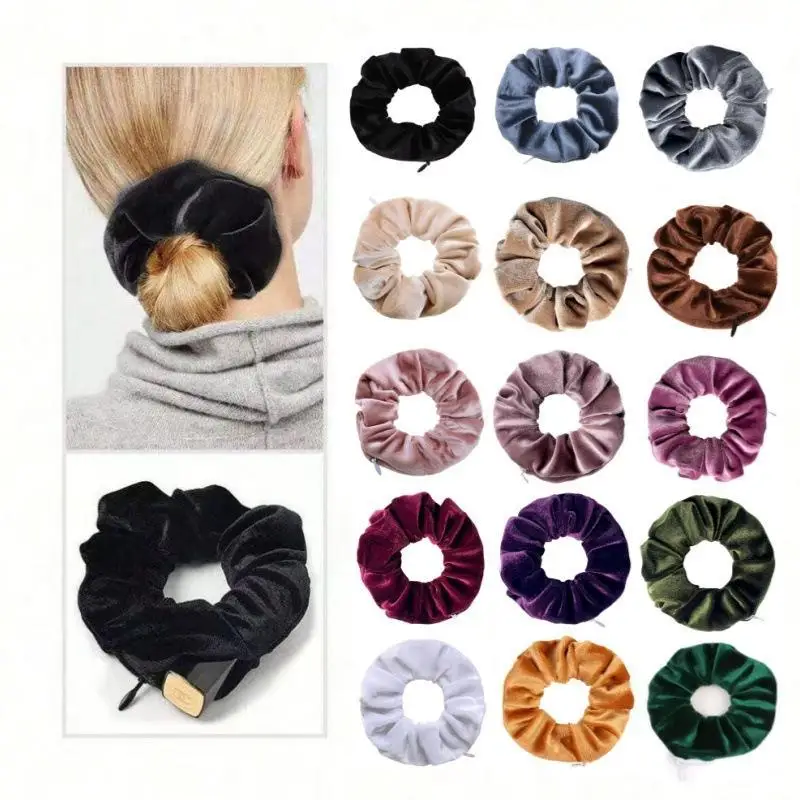 Tragbares, unsichtbares Aufbewahrungs-Stirnband mit Reißverschlusstasche, elastisches Haarband aus Samt, mehrfarbiges Vintage-Outdoor-Sportzubehör
