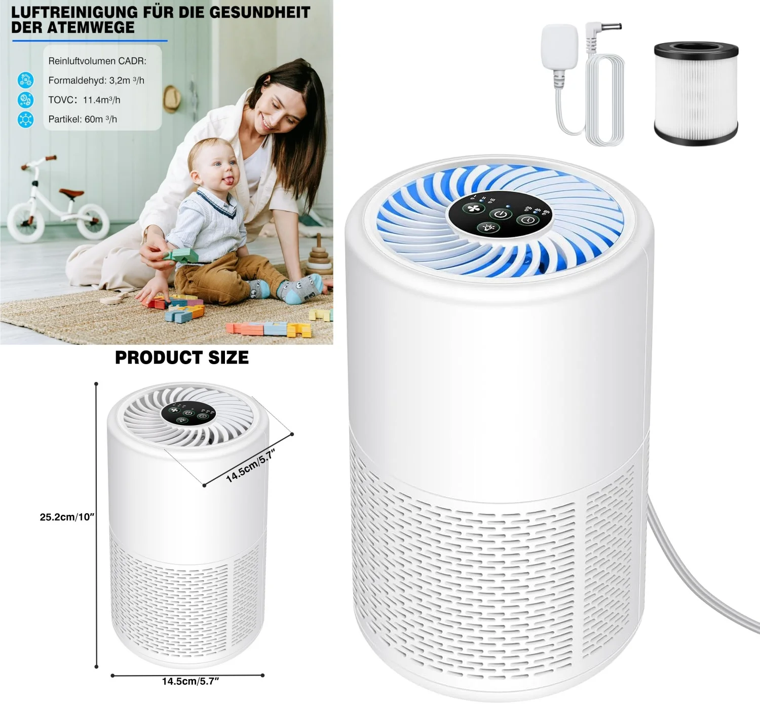 Premium H13 True HEPA Air Purifier for Pet Hair & Smoke Odor