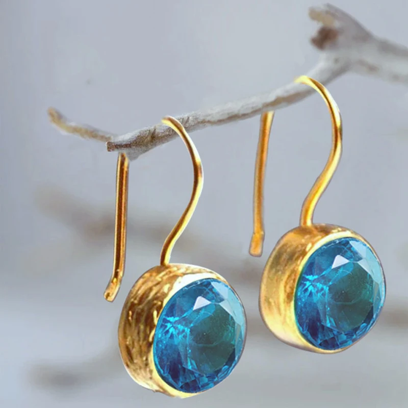 Trendy Round Dark Green Stone Drop Earrings for Women Fashion Jewelry Gold Color AAA Cubic Zircon Circle Wedding