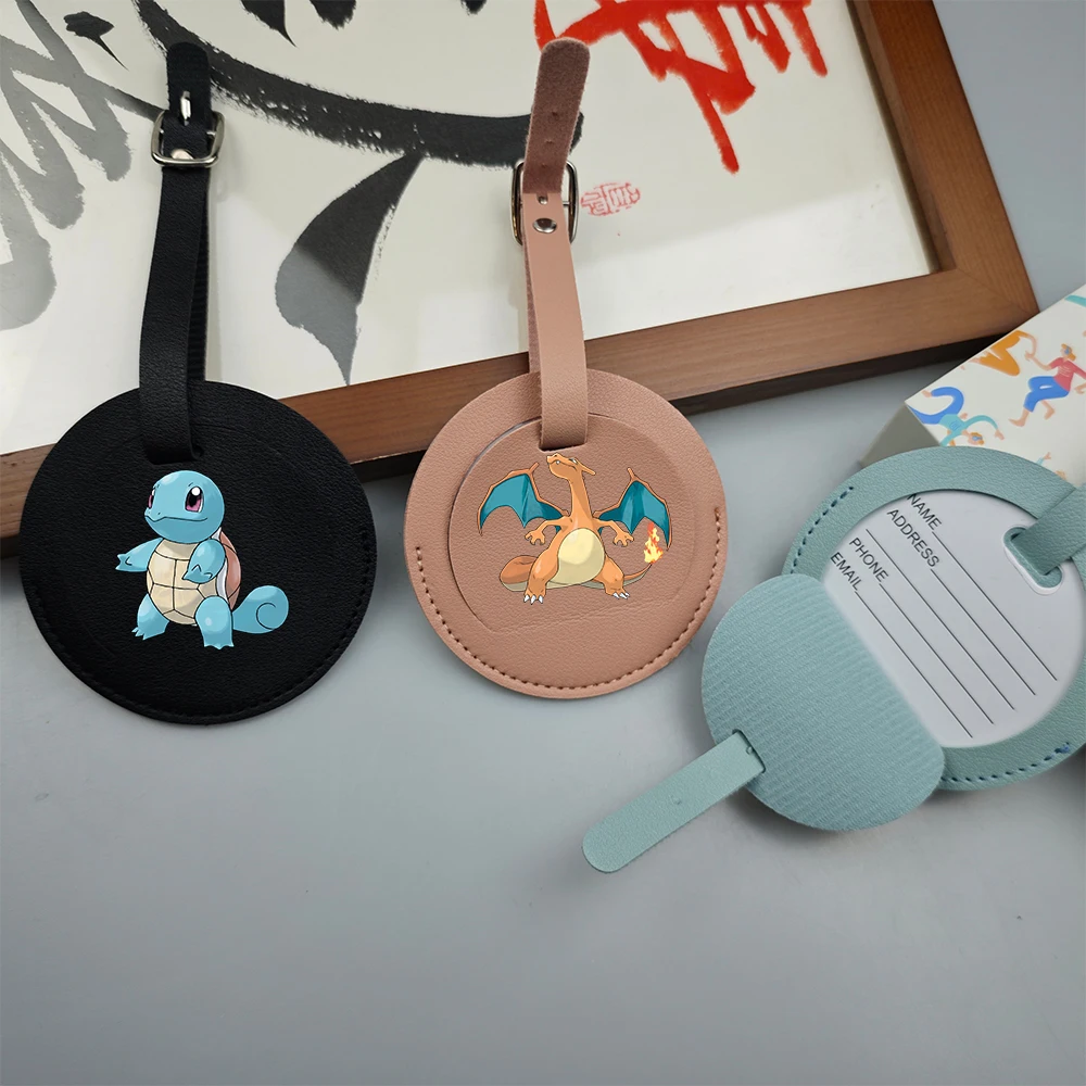 

Pokemon Round Leather Luggage Tag Aircraft Identification Tag Travel Portable Identity Information Accessory Charizard Mewtwo