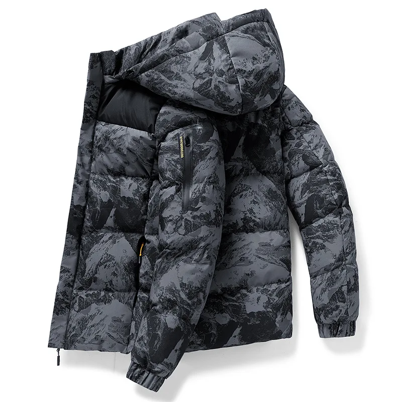 Men Camouflage Floral Parka Jackets Winter Outdoor Sports Windbreaker Down Cotton Jacket with Hood Men Warm Thicken Padded Coat