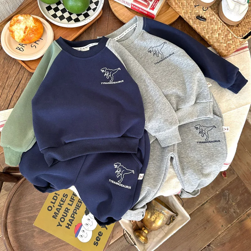 Kids Hoodie Set O Neck Full Length Pants Track Suit