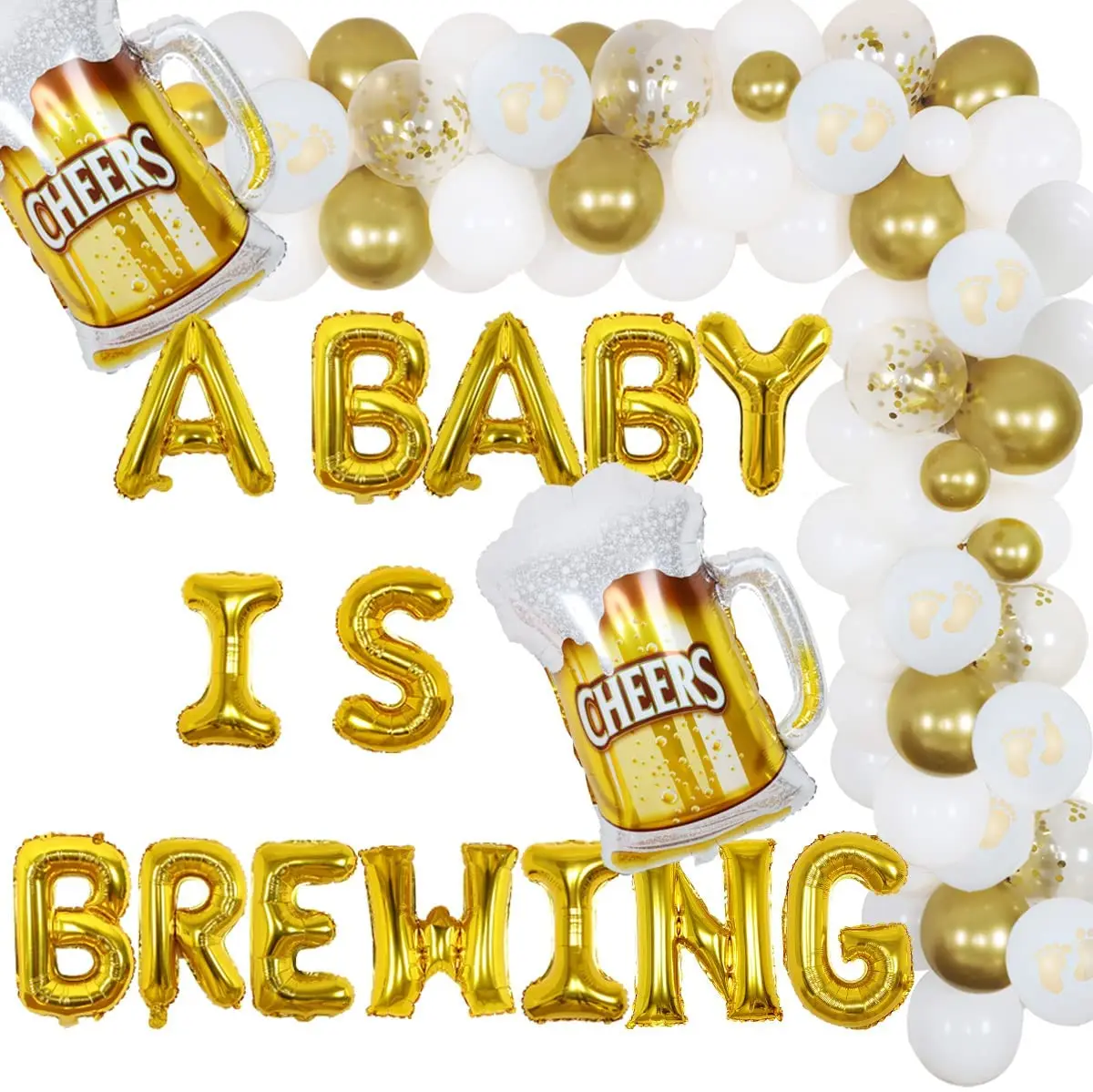 

JOYMEMO Baby Is Brewing Baby Shower Decorations Diaper Party Decor Beer Foil Balloons Gender Reveal Party Pregnancy Celebration