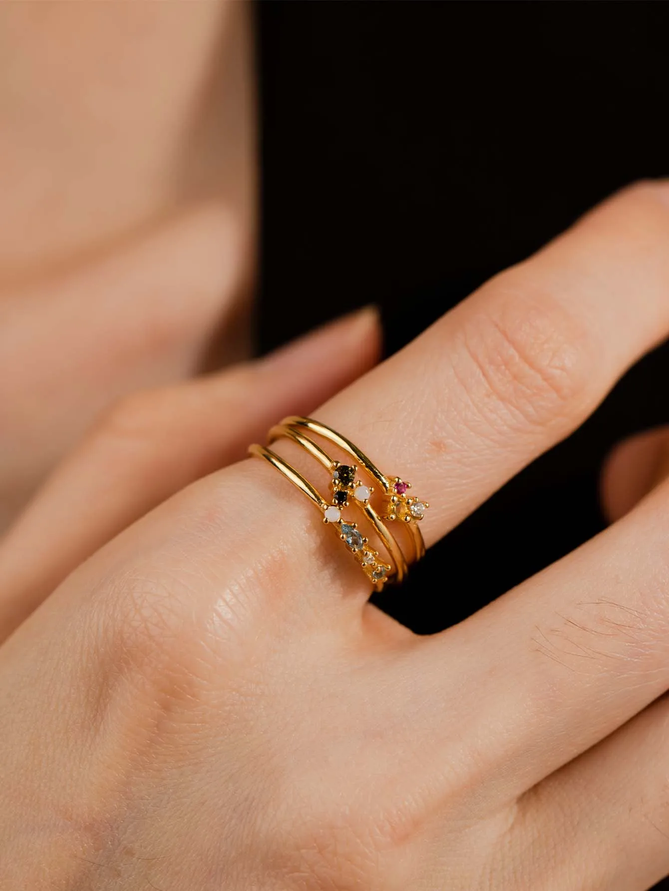 925 Sterling Silver Gold Coated Silver You And Me Tourmaline Ring Gold Coated Sapphire Rainbow CZ Zircon Crystal