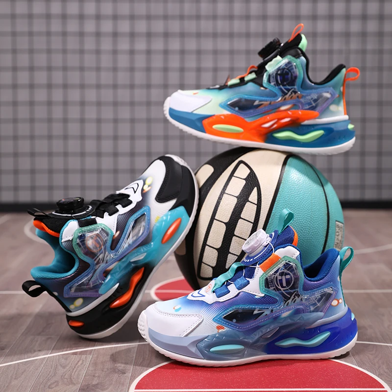 

New Style Children Basketball Shoes Boy Mesh Basket Boots Antislip Rubber Sole Kids Outdoor Running Shoes Fashion Sneakers