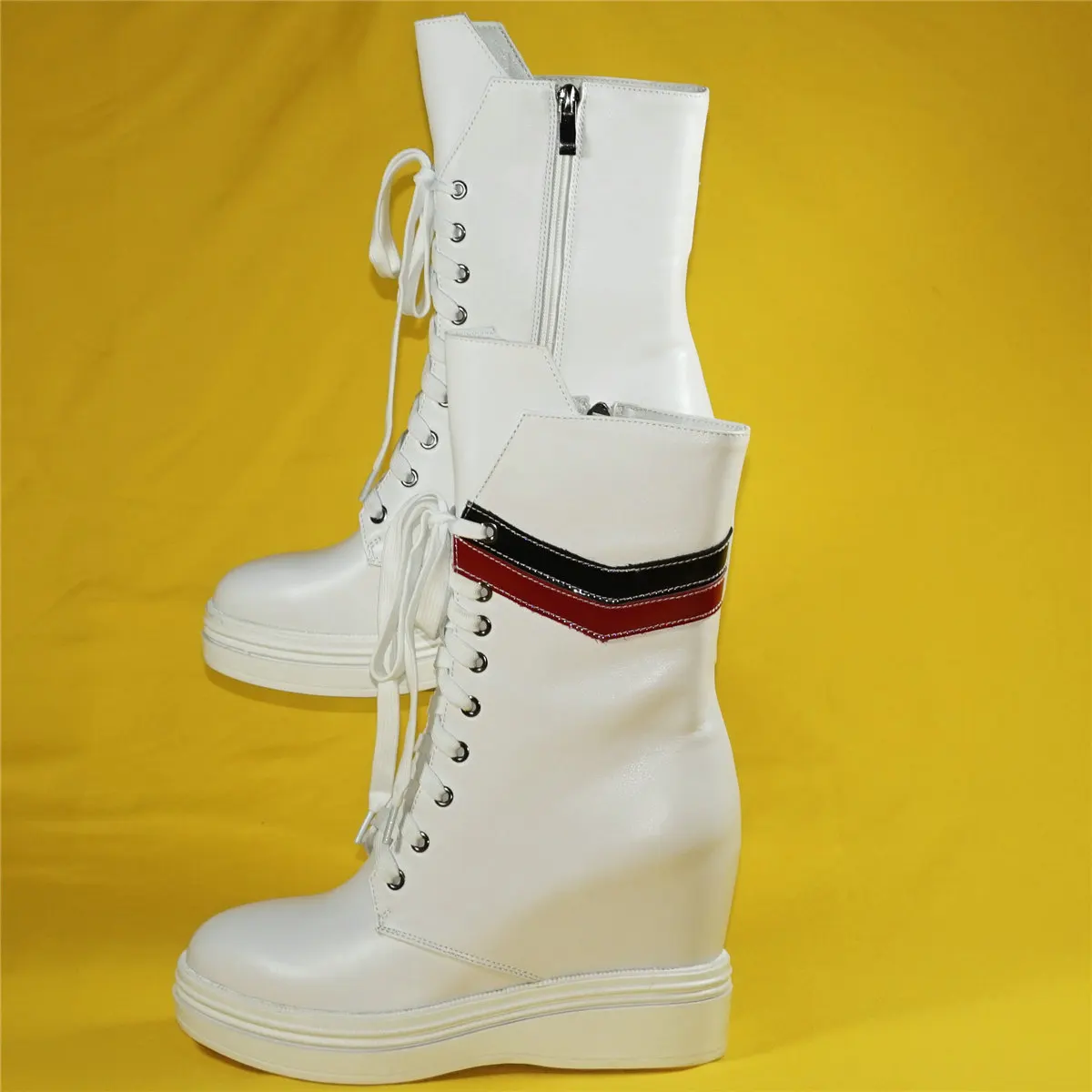 Party Pumps Shoes Women Lace Up Genuine Leather Wedges High Heel Vulcanized Shoes Female High Top Fashion Sneakers Casual Shoes