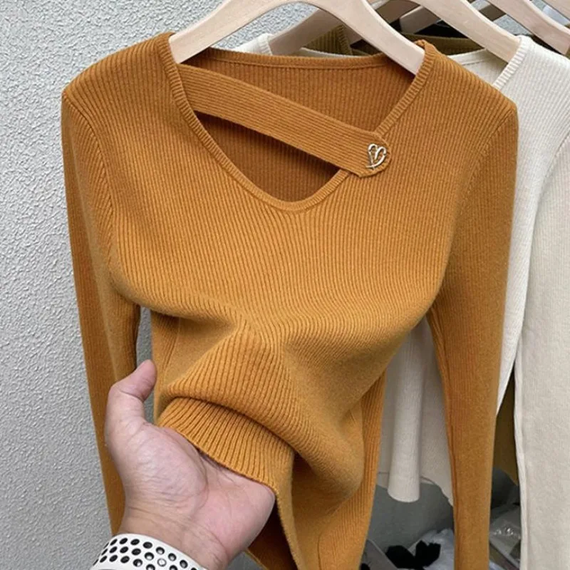 

Women's Long Sleeve Knitted Jumper Cut Out Neck Sexy Fall Autumn Pullover Sweater Korean Style Fashion Knitting Tops