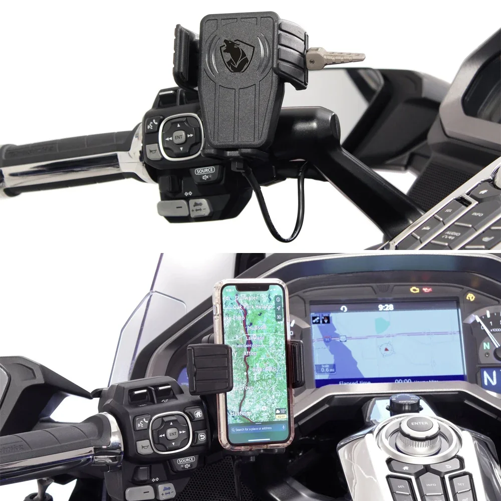 

15W Fast Wireless Charging Navigation Support Bracket GPS Phone Holder For HONDA Kawasaki Yamaha Suzuki Indian Gold Wing GL1800