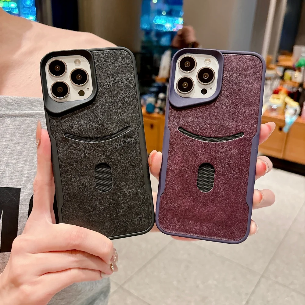 Elegant Leather Texture Card Holder Phone Case with Shockproof Matte Design