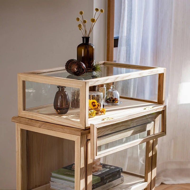

Solid wood glass display cabinet, dust-proof transparent jewelry, tea set, commercial storage cabinet, Japanese style exhibition